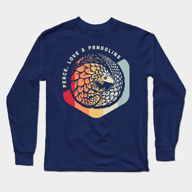 Peace, Love & Pangolins - Vintage Geometric Design Long Sleeve T-Shirt by bangtees